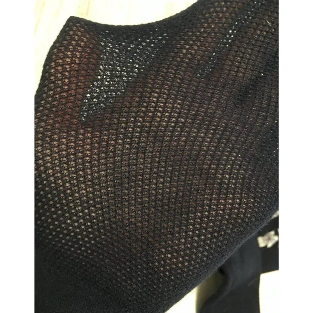 Dark Blue Floral Embroidered Fishnet Tights - Girls One Size